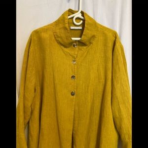 Blouse women’s br- yn Walker USA 100% Linen Saffron/Gold Flanged cuffs& bottom